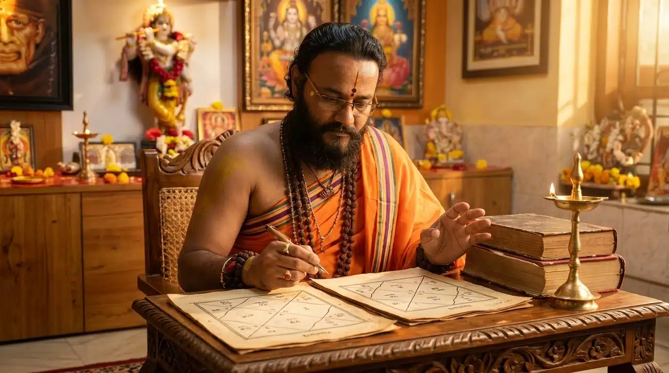 Expert astrologer in Jayanagar Bangalore analyzing Kundli charts for marriage