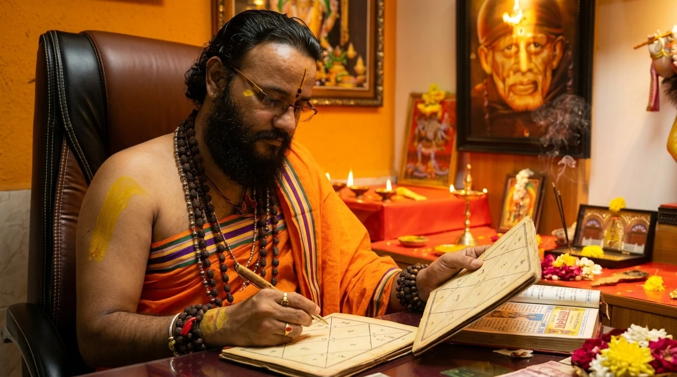 Pandit DS Acharya Sidhanti analyzing Kundli charts for marriage compatibility in Bangalore
