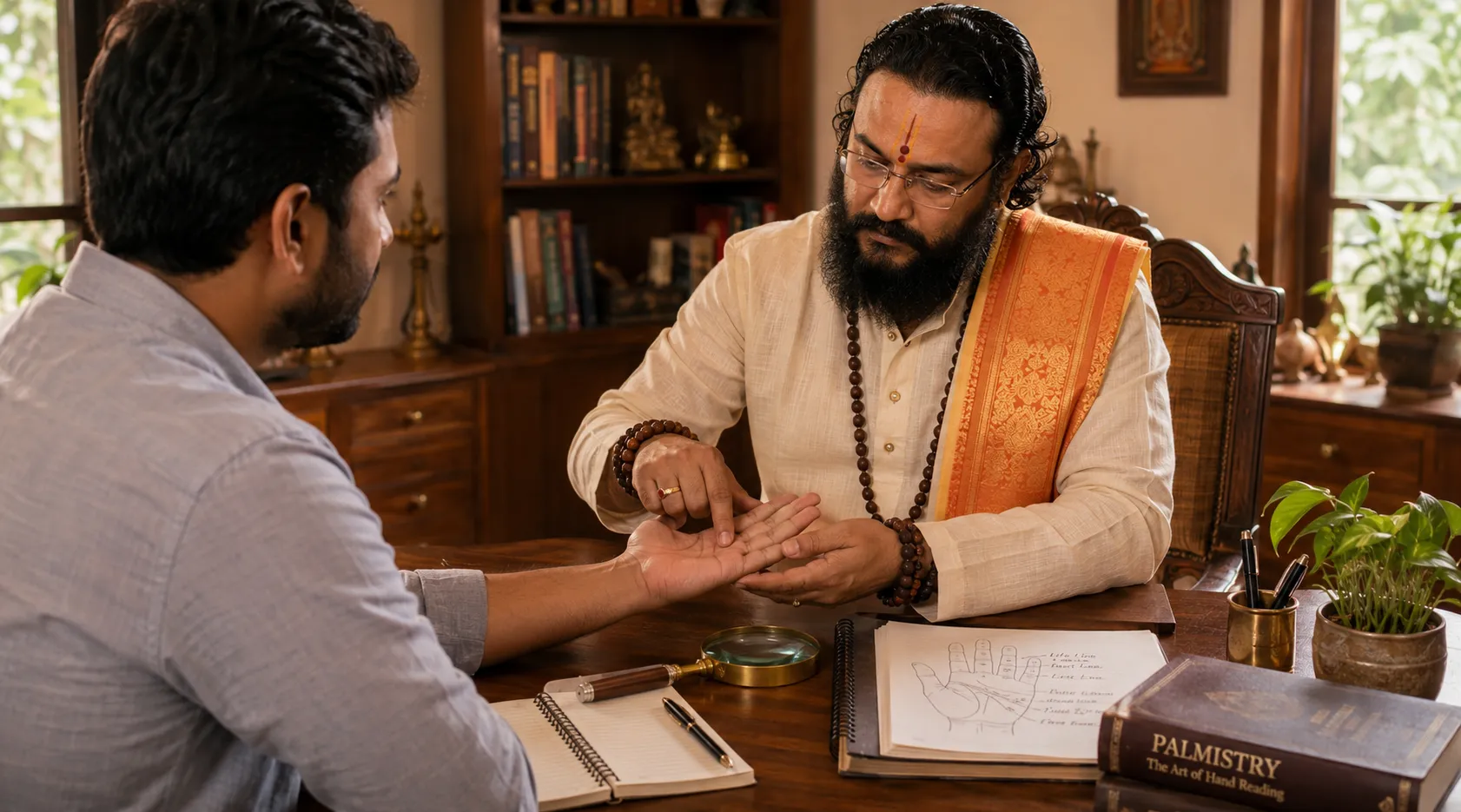 Palmistry (Hastrekha Shastra) reading session analyzing life line and marriage line in Bangalore